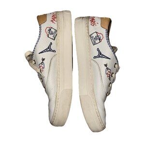 Soludos White Leather Sneakers with Paris Embroidered Size 8.5 M
